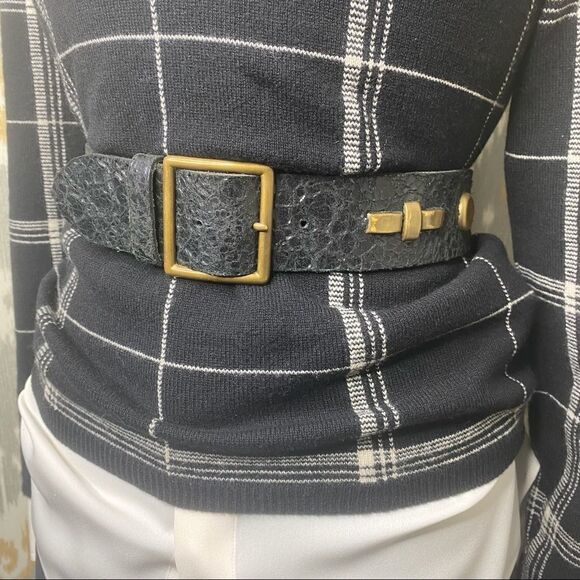 Ralph Lauren Collection Italian Black & Ivory Plaid Cashmere Crewneck Sweater - Picture 8 of 16